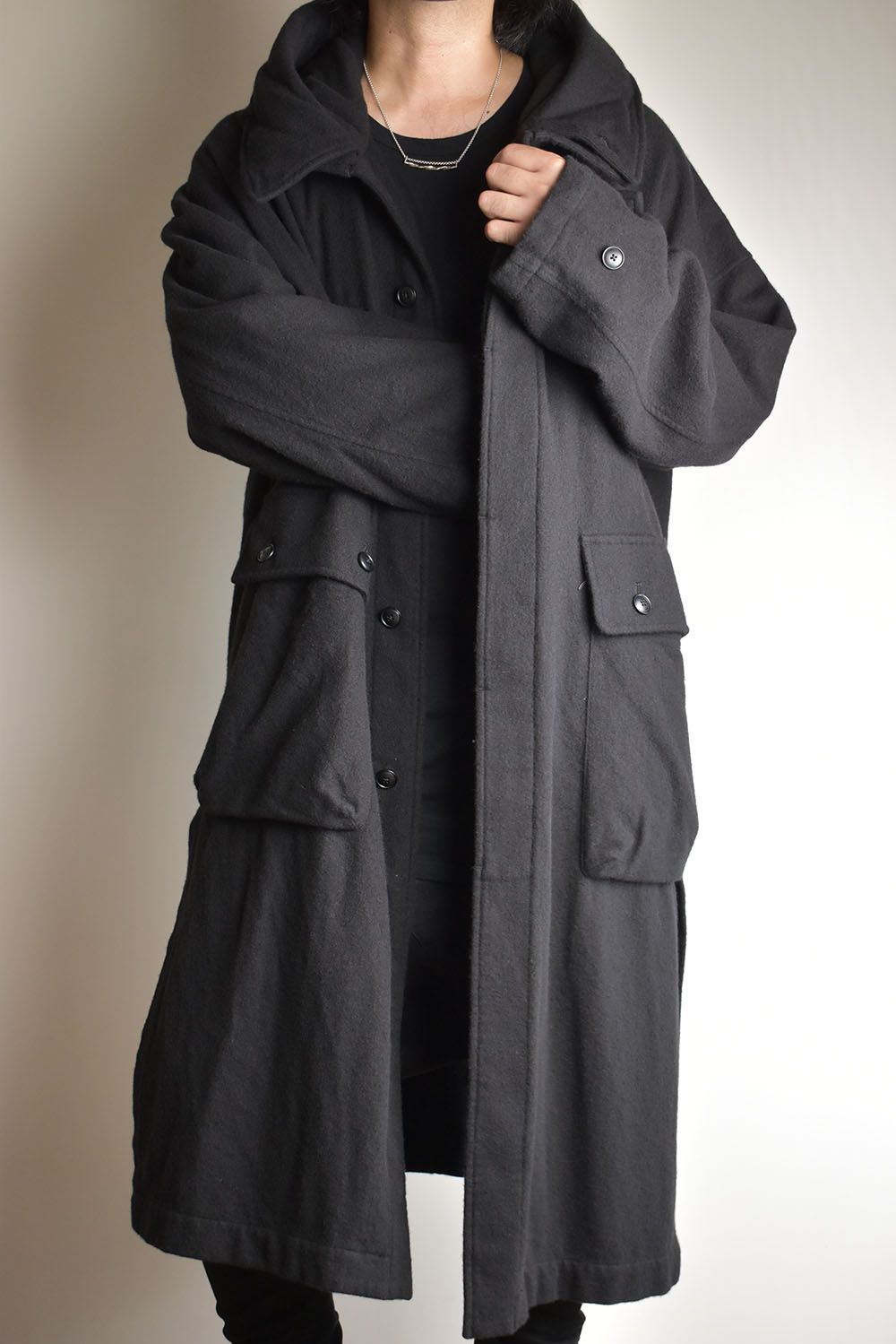 Wool Fulling Product Dyed Coat "Black" / ウール縮絨 製品染めコート"ブラック"