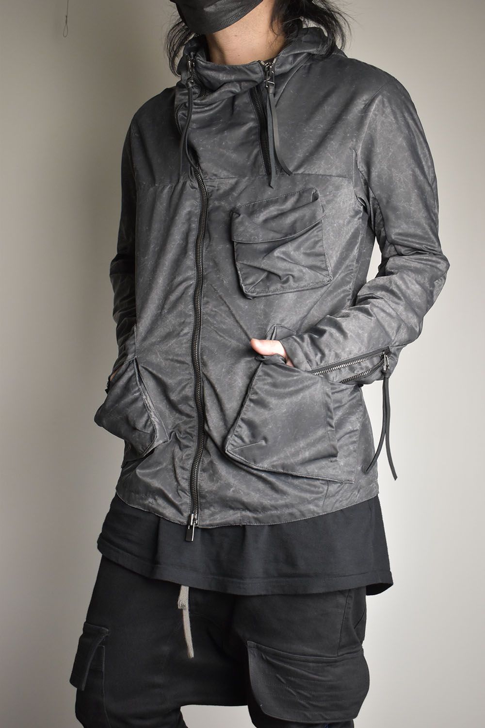 Pigment Coated Washer Nylon Hooded Jacket"Black" / 顔料コーティングワッシャーナイロンフーデットジャケット"ブラック"