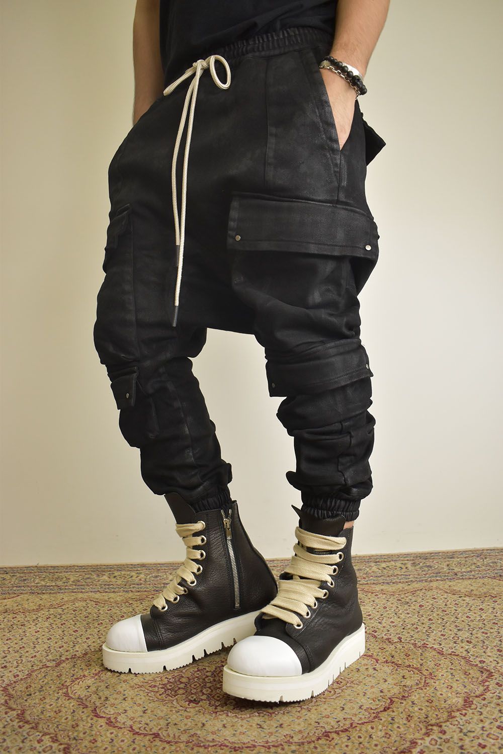 Coating Bonding Sarouel Cargo Jogger Denim"Black" / コーティングボンディングサルエルカーゴジョガーデニム"ブラック"
