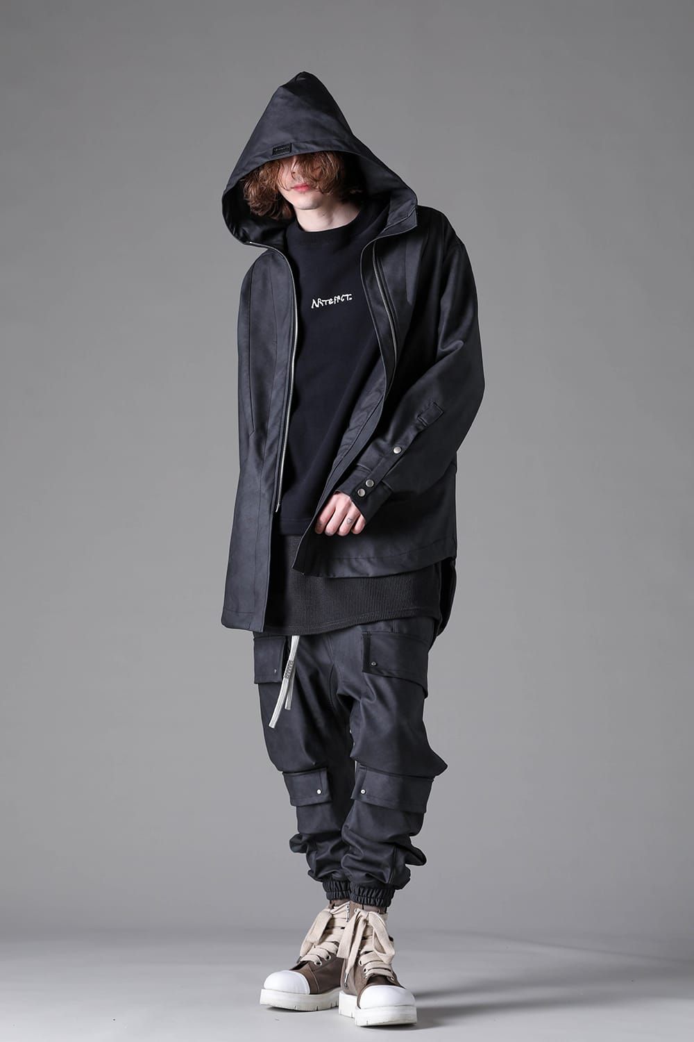 《2026AW先行予約》Vegan Leather Hoodie Blouson"Smoke Black" / ヴィーガンレザーフーディブルゾン"ブラック"