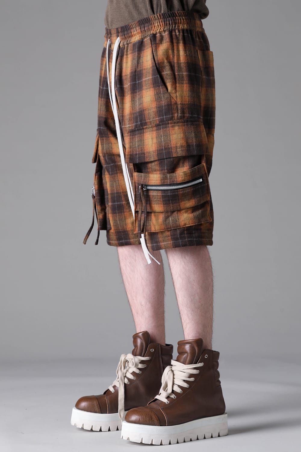 《2026AW先行予約》Plaid Sarrouel Shorts"Soft Greige / Black Camel / Warm Brown" / サルエルショーツ"ソフトグレージュ/ブラックキャメル/ウォームブラウン"