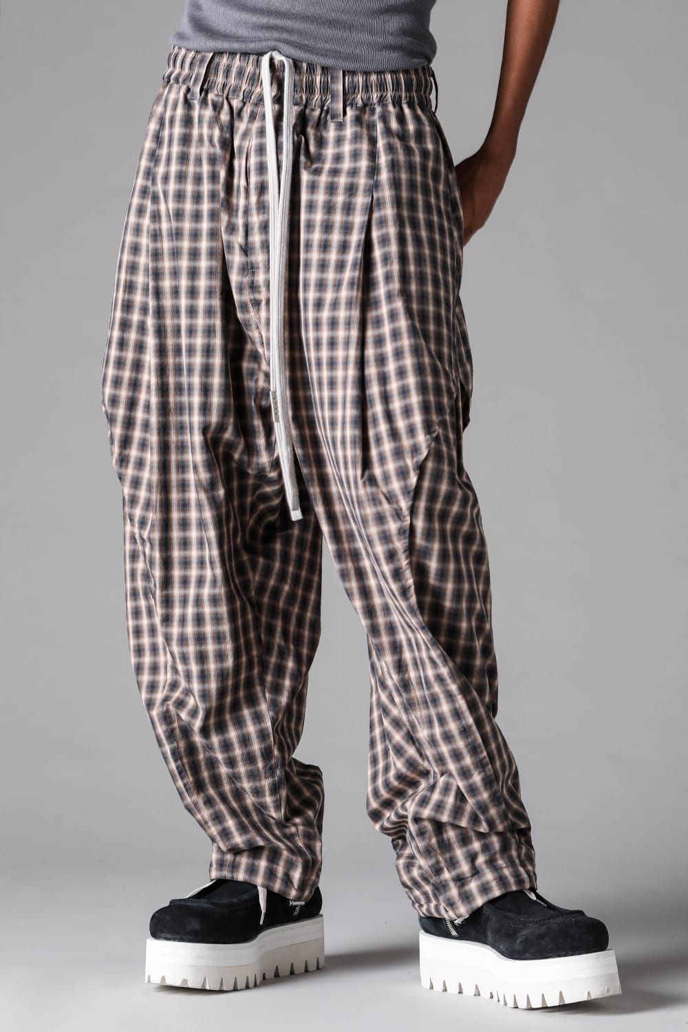 《2027SS先行予約》Plaid Side Tuck Tapared Pants"Black Plaid / Brown Plaid" / プレイドサイドタックテーパードパンツ"ブラックプレイド / ブラウンプレイド"