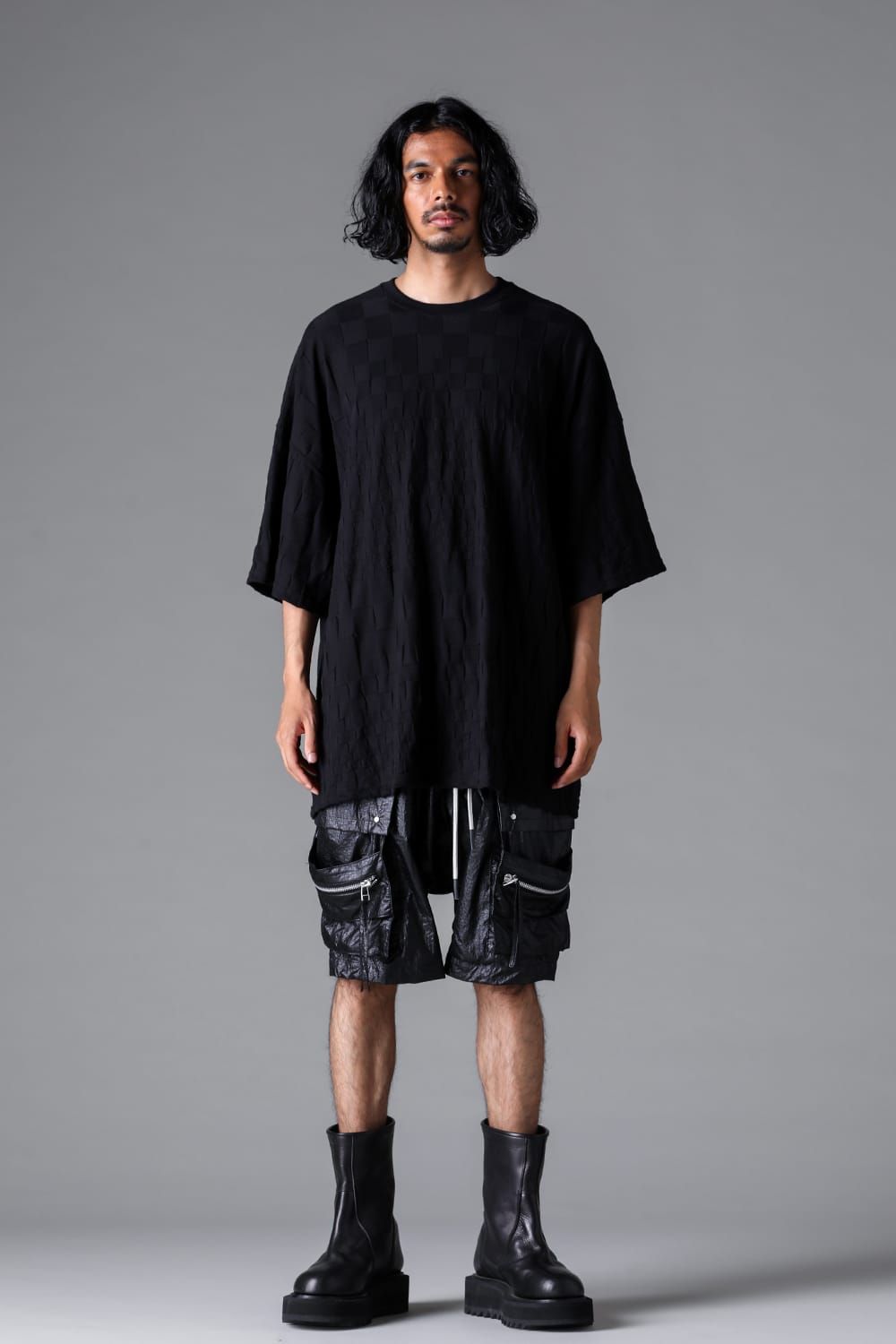 《2026SS先行予約》Gradient Plaid Pattern Jumbo Tee"Black / Cream" / グラデーションチェックパターンジャンボTee"ブラック/クリーム"