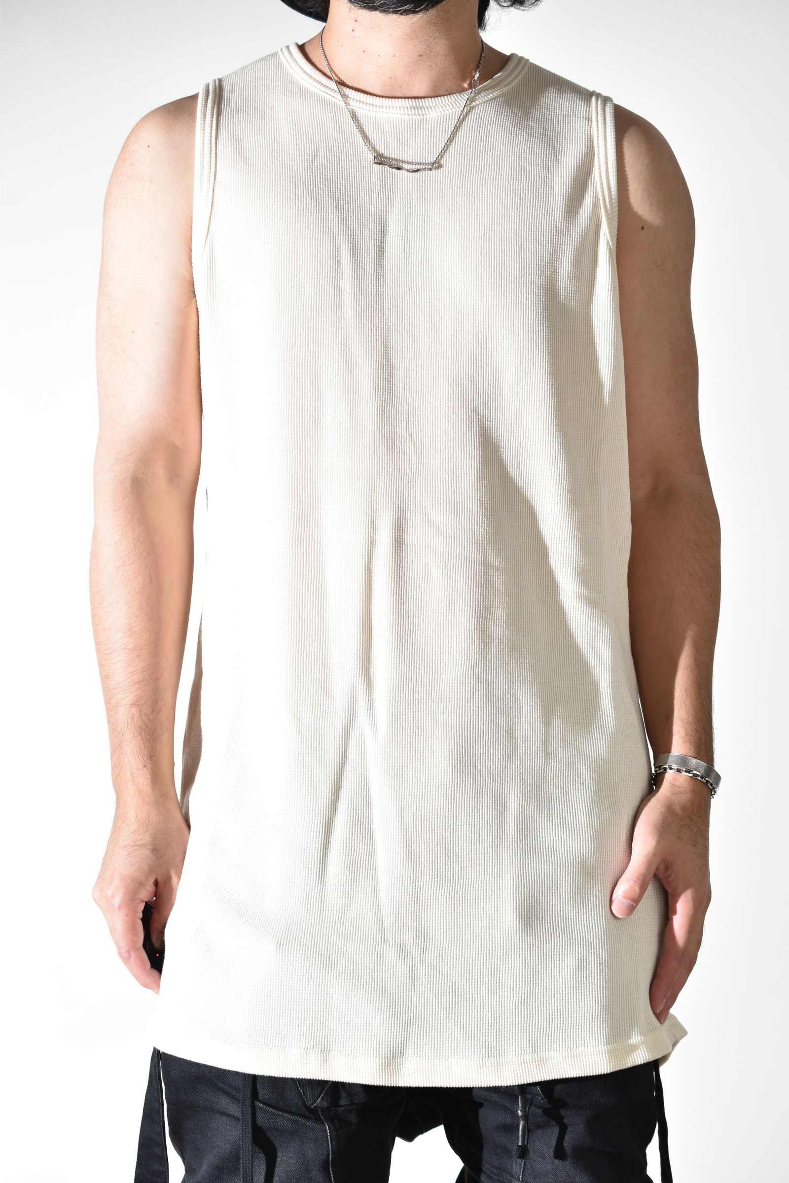 Back Printed Waffle Jersey Long Tank Top"Ivory" バックプリントワッフルジャージーロングタンクトップ"アイボリー"