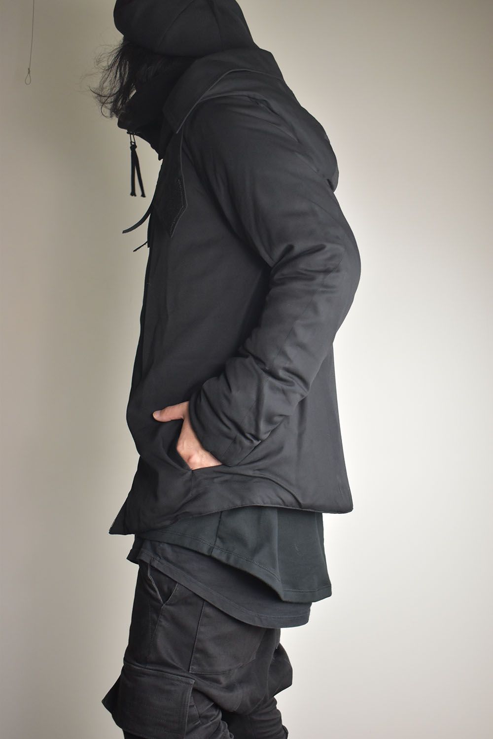 Rayon Twill Vest Hooded Down Jacket "Black" / レーヨンツイルベスト/フードアタッチドダウンジャケット"ブラック"