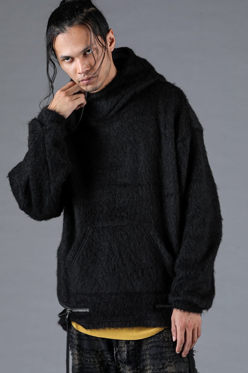 Alpaca Shaggy Oversized Hooded Pullover "Black"/アルパカシャギーオーバーサイズフーデッドプルオーバー"ブラック"