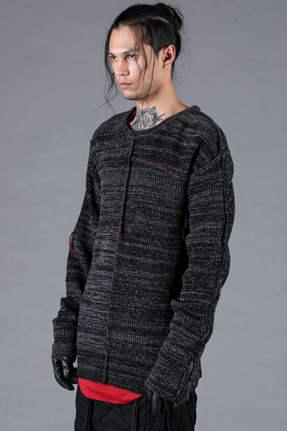 Wool Knit Zip Pullover "Charcoal" / ウールニットジッププルオーバー"チャコール"