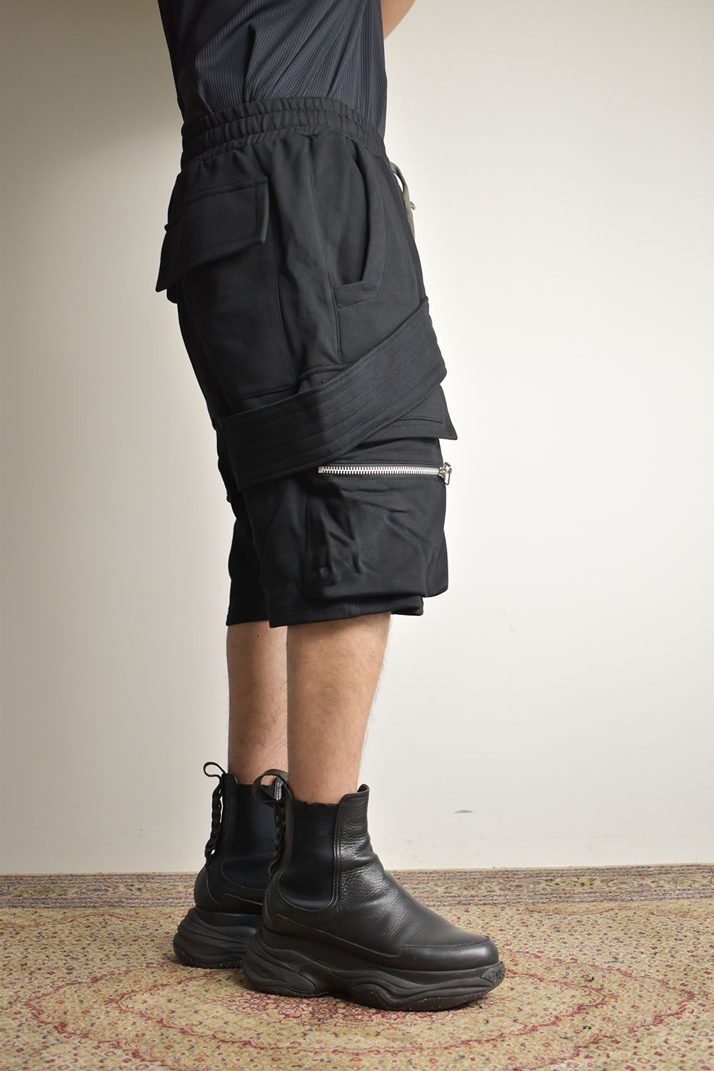 Belt Cargo Sweat Sarouel Shorts"Black" / ベルトカーゴスウェットサルエルショーツ"ブラック"