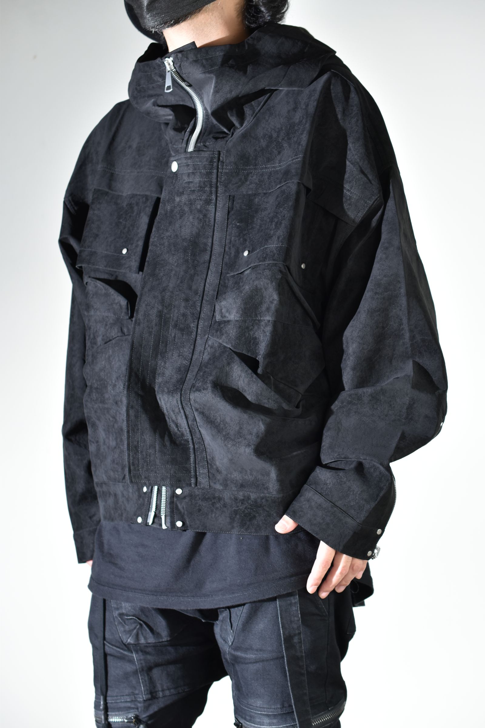 Vegan Suede Leather Hoodie Blouson"Black" / ヴィーガンスウェードレザーフーディブルゾン "ブラック"