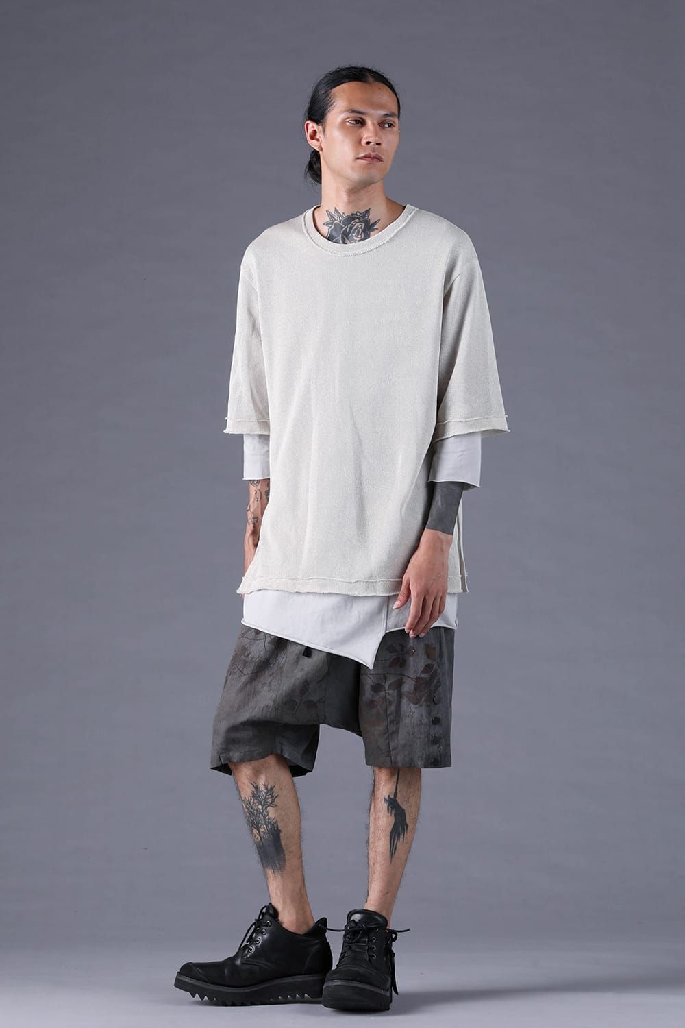 《2027SS先行予約分》Japanese Paper Cotton Knit Layered T-Shirt"Off White" / 和紙コットンニットレイヤードTee"オフホワイト"