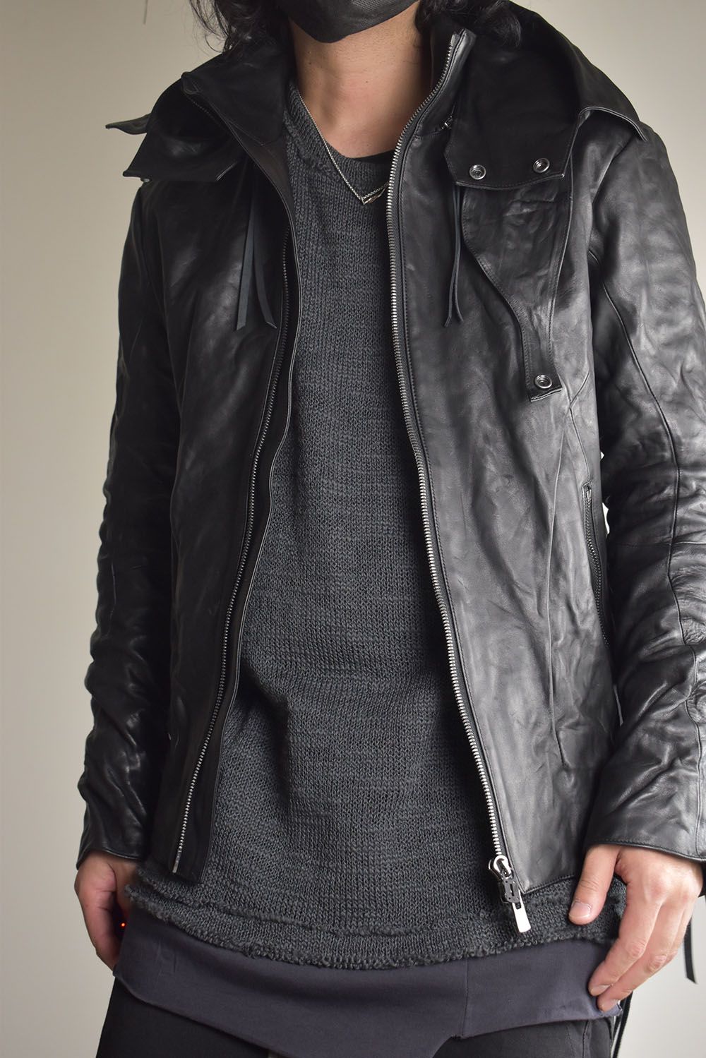 Horse Leather Hood Attachd Jacket "Black" / ホースレザーフードアタッチドジャケット"ブラック"
