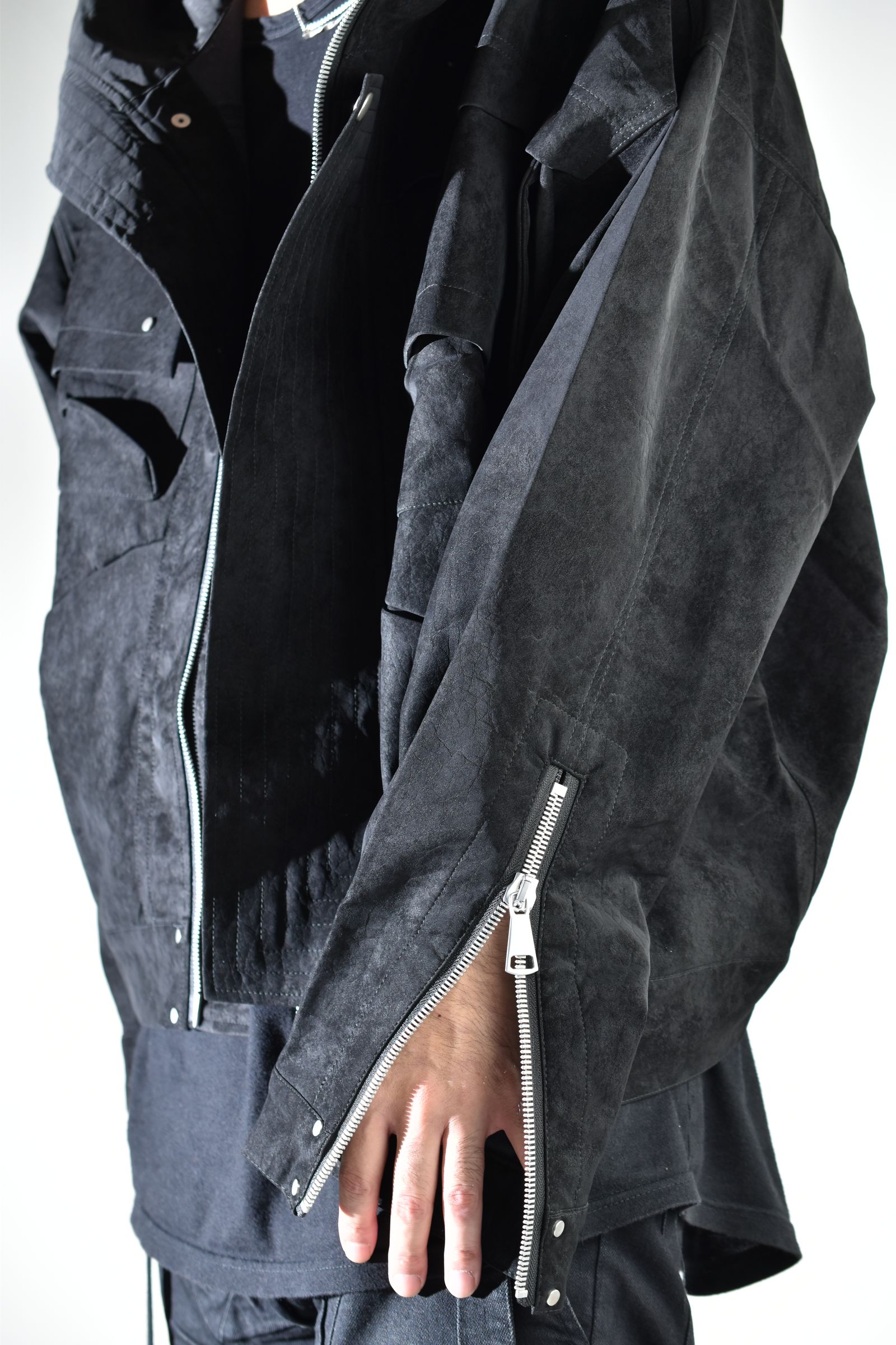 Vegan Suede Leather Hoodie Blouson"Black" / ヴィーガンスウェードレザーフーディブルゾン "ブラック"
