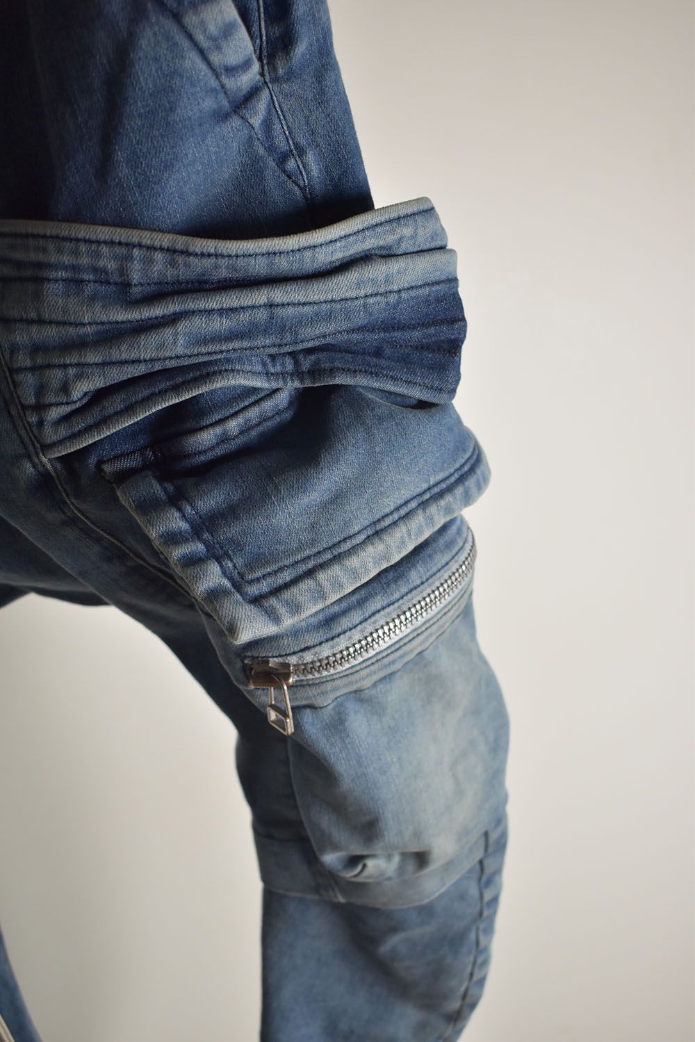 Denim Cargo Sarouel Skinny"Damage Black/Indigo Blue"/デニムカーゴサルエルスキニー"ダメージブラック/インディゴブルー"