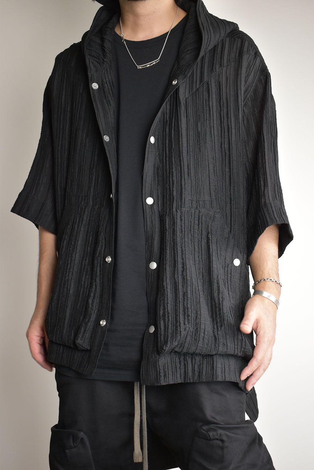 Sheer Yoryu Hoodie Shirts"Black"/シアーフーディシャツ"ブラック"