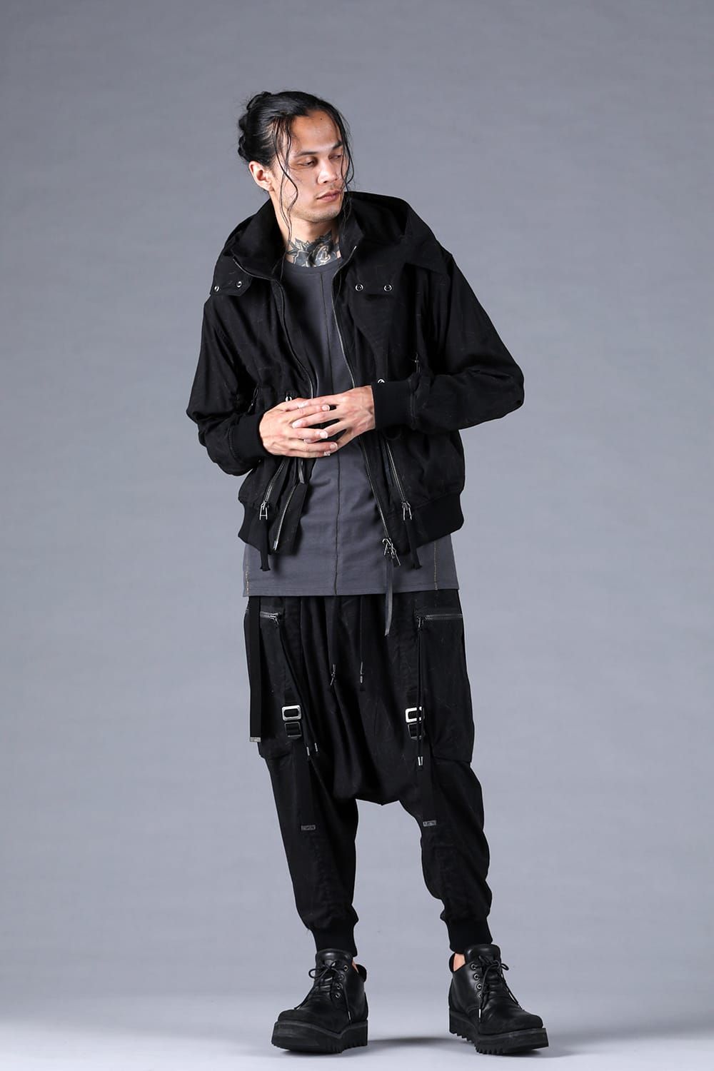 Catch Washer Bleach Belt Adjustable Sarouel Cargo Pants"Black" / キャッチワッシャーブリーチベルトアジャスタブルサルエルカーゴパンツ"ブラック"