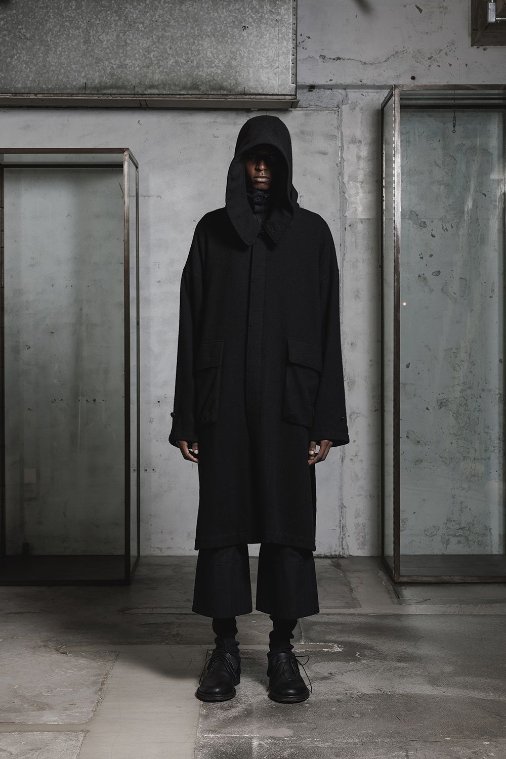 Wool Fulling Product Dyed Coat "Black" / ウール縮絨 製品染めコート"ブラック"