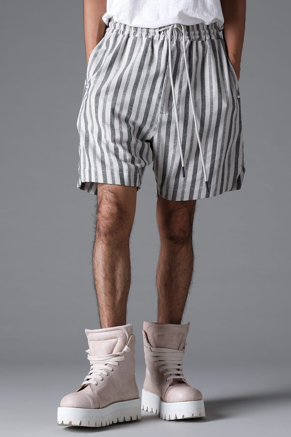 《2026SS先行予約》Vertical Stripes Shorts"Cream×L.Grey" / バーティカルストライプショーツ"クリーム×グレー"