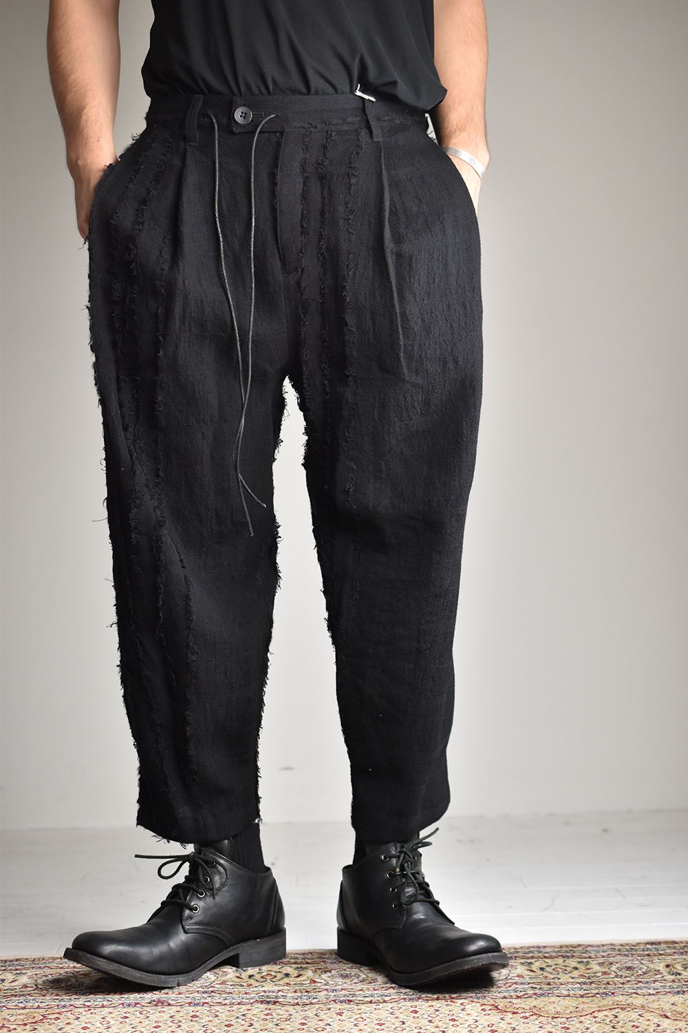 Wool SCAB Broken Stripe Jacquard Wide Cropped  Pants