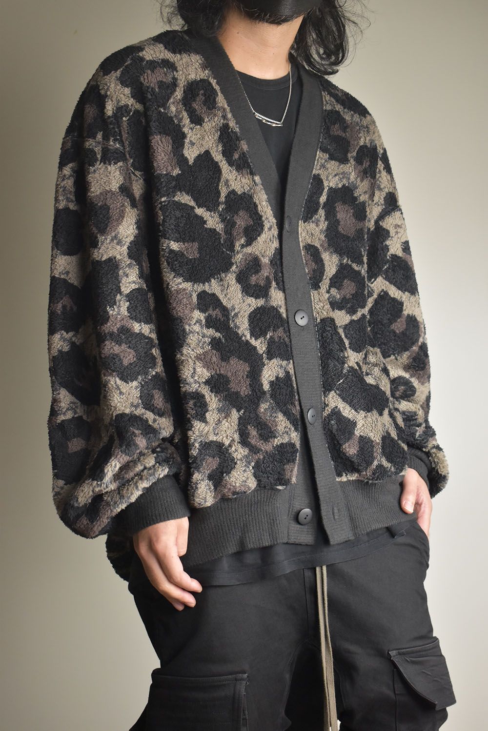 Large Leopard Fleece Cardigan "Dark Leopard" / ラージレオパードフリースカーディガン"ダークレオパード"