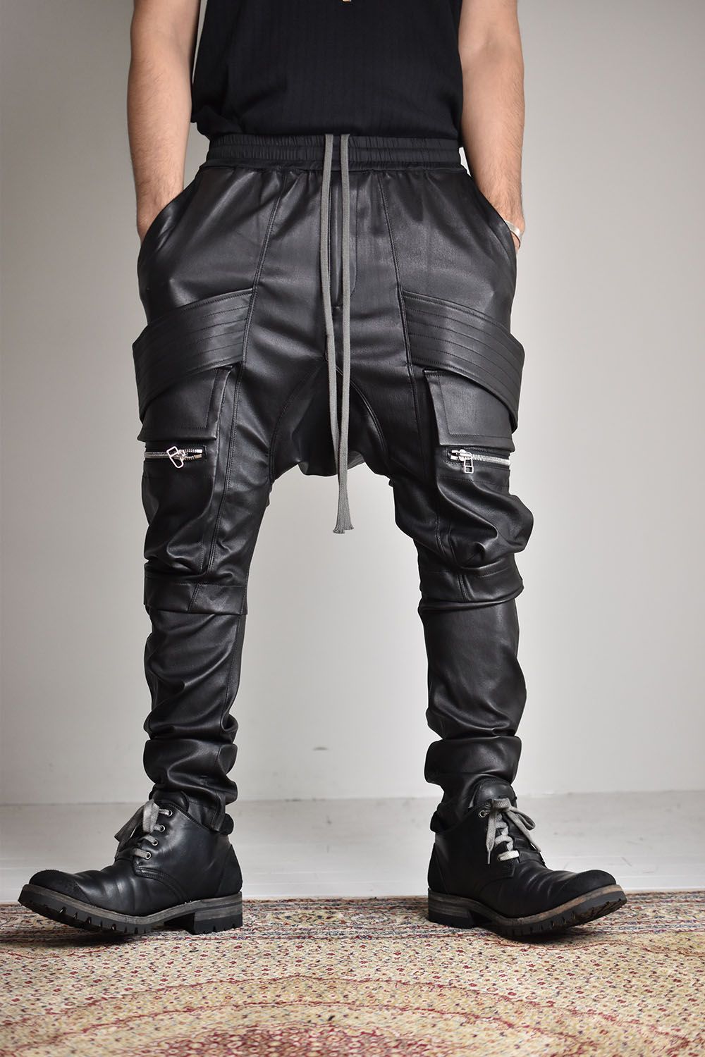 Sheepe Leather Stretch Cargo Sarouel Skinny"Black"/シープレザーストレッチカーゴサルエルスキニー"ブラック"