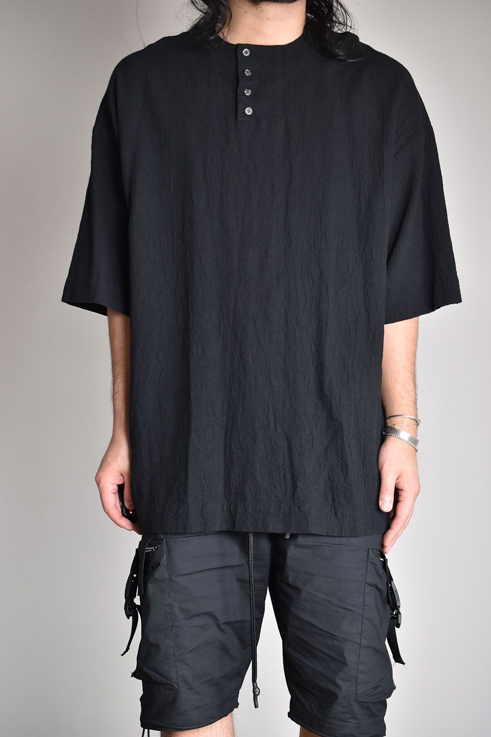 Half Sleeve Henry Neck Shirts"Black"/ハーフスリーブヘンリーネックシャツ"ブラック"