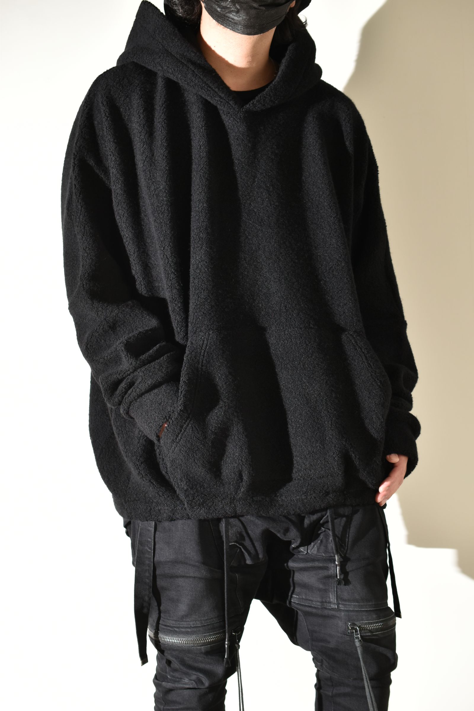 Sheep Pile Knit Dolman Hoodie Pullover"Black" / シープパイルニットドルマンフーディプルオーバー"ブラック"