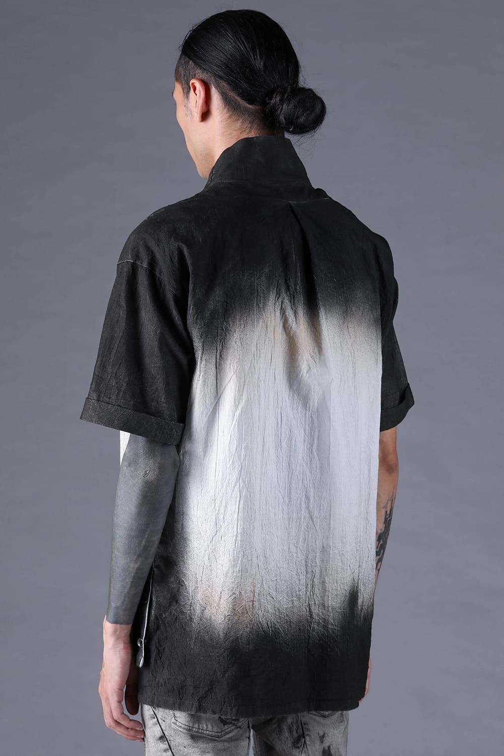 《2027SS先行予約分》Washer Loan Gradation Shawl-Collar S/S Shirt"Black" / ワッシャーローングラデーションショールカラーショートスリーブシャツ"ブラック"