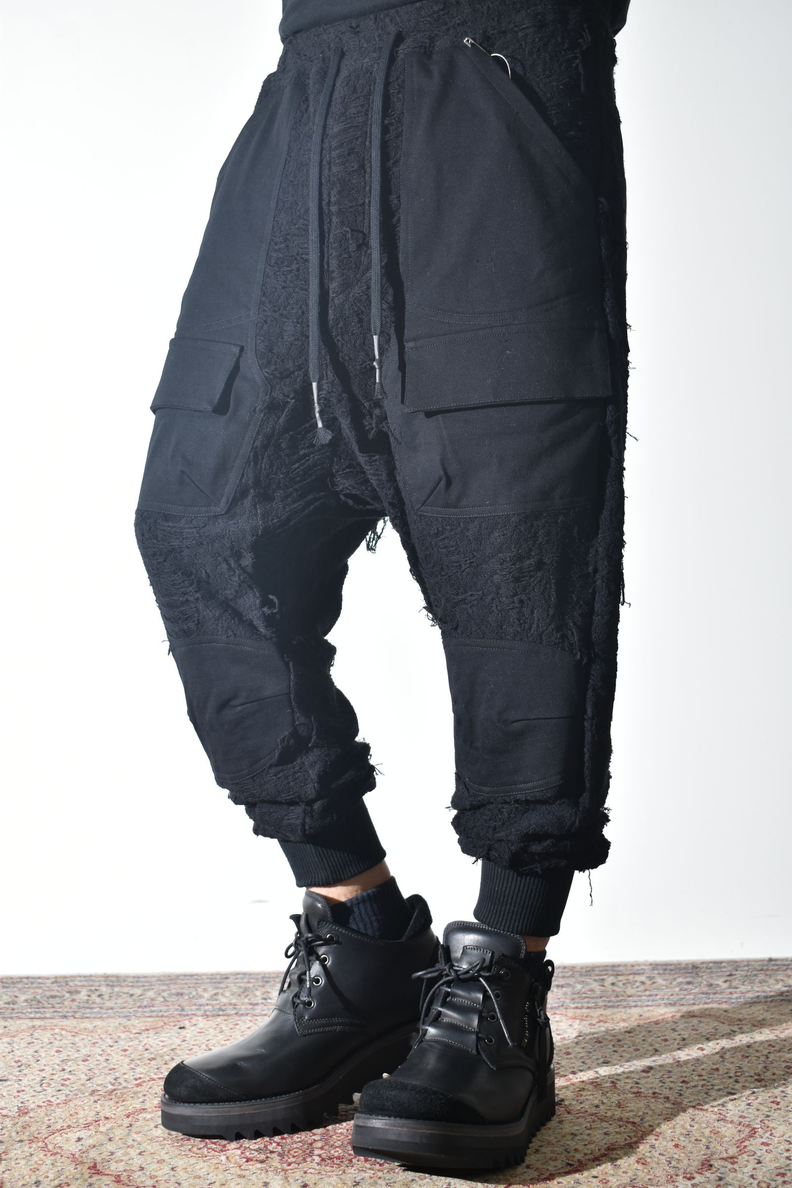 Damage Pile Combination Wide Jogger Pants"Black" / ダメージパイルコンビネーションワイドジョガーパンツ"ブラック"