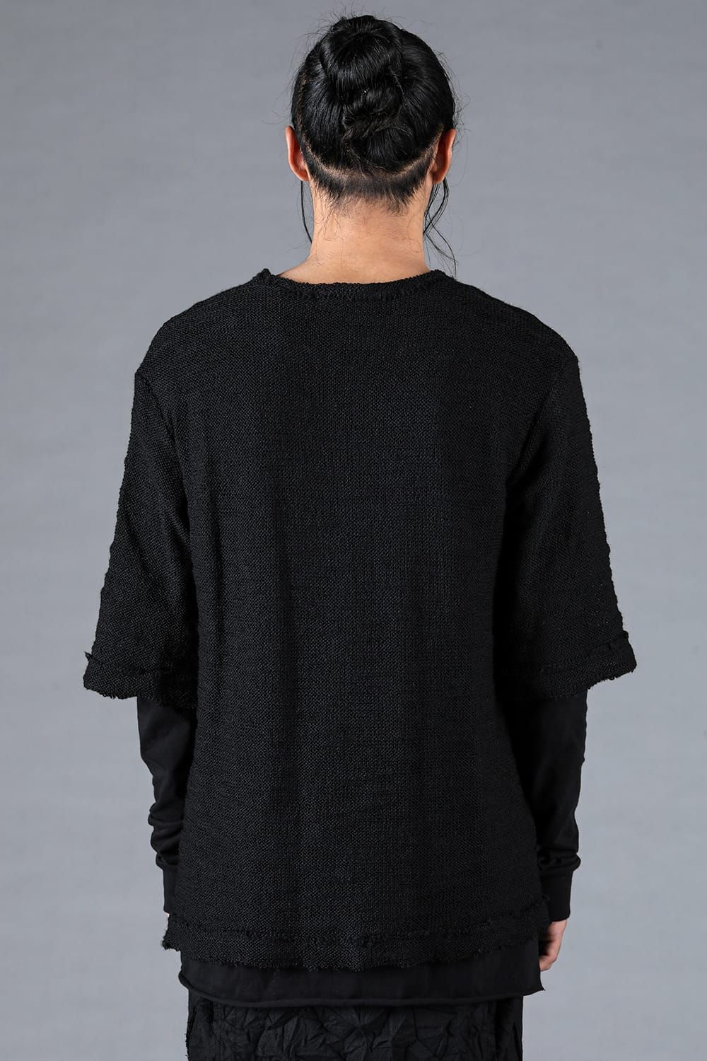 Low Gauge Knit and Cotton Jersey Layered T-Shirt "Black" / ローゲージニット×コットンジャージレイヤードTシャツ"ブラック"