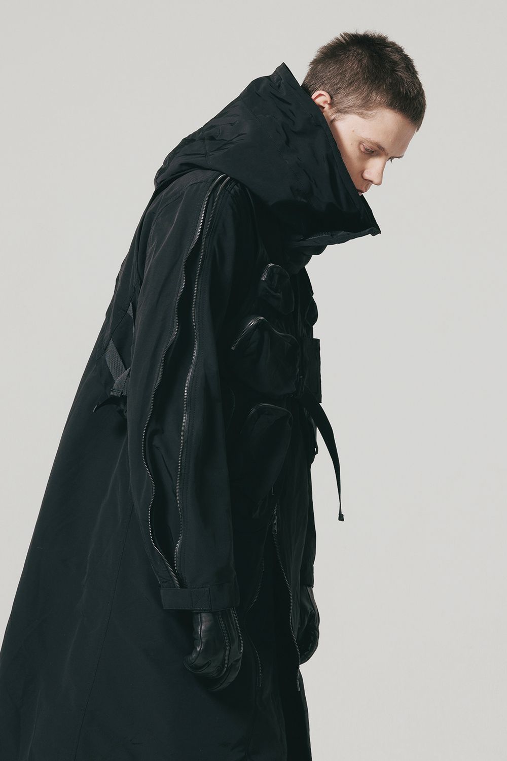 MULTI ZIP MILITARY HOODIE COAT"Black"/マルチジップミリタリーフーディコート"ブラック"