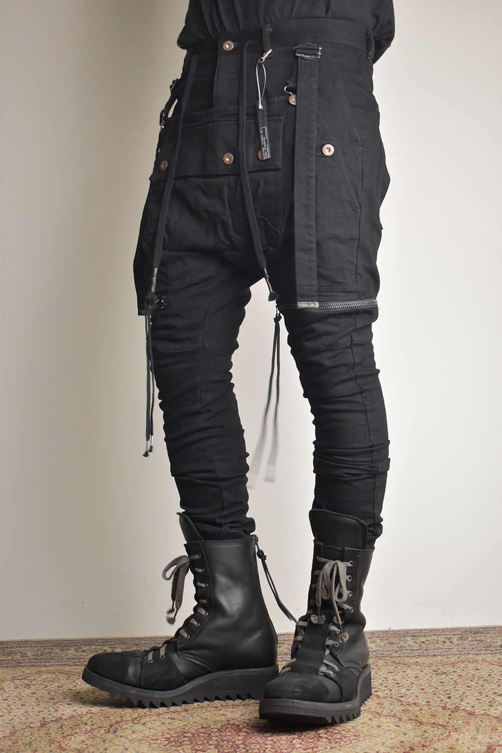 Stretch Denim Salopette Pocket Cargo Jogger Pants "Black" / ストレッチデニムサロペットポケットカーゴジョグパンツ"ブラック"