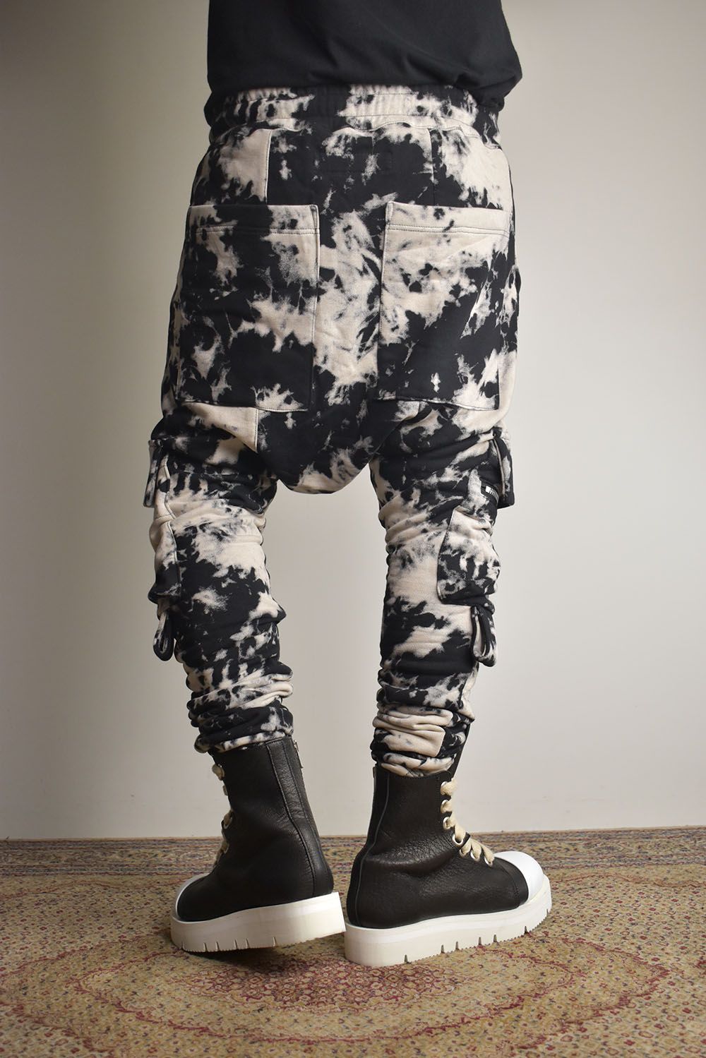 Discharge Pinting Cargo Sarouel Skinny"Black×Ivory" /ディスチャージプリントカーゴサルエルスキニー"ブラック×アイボリー"