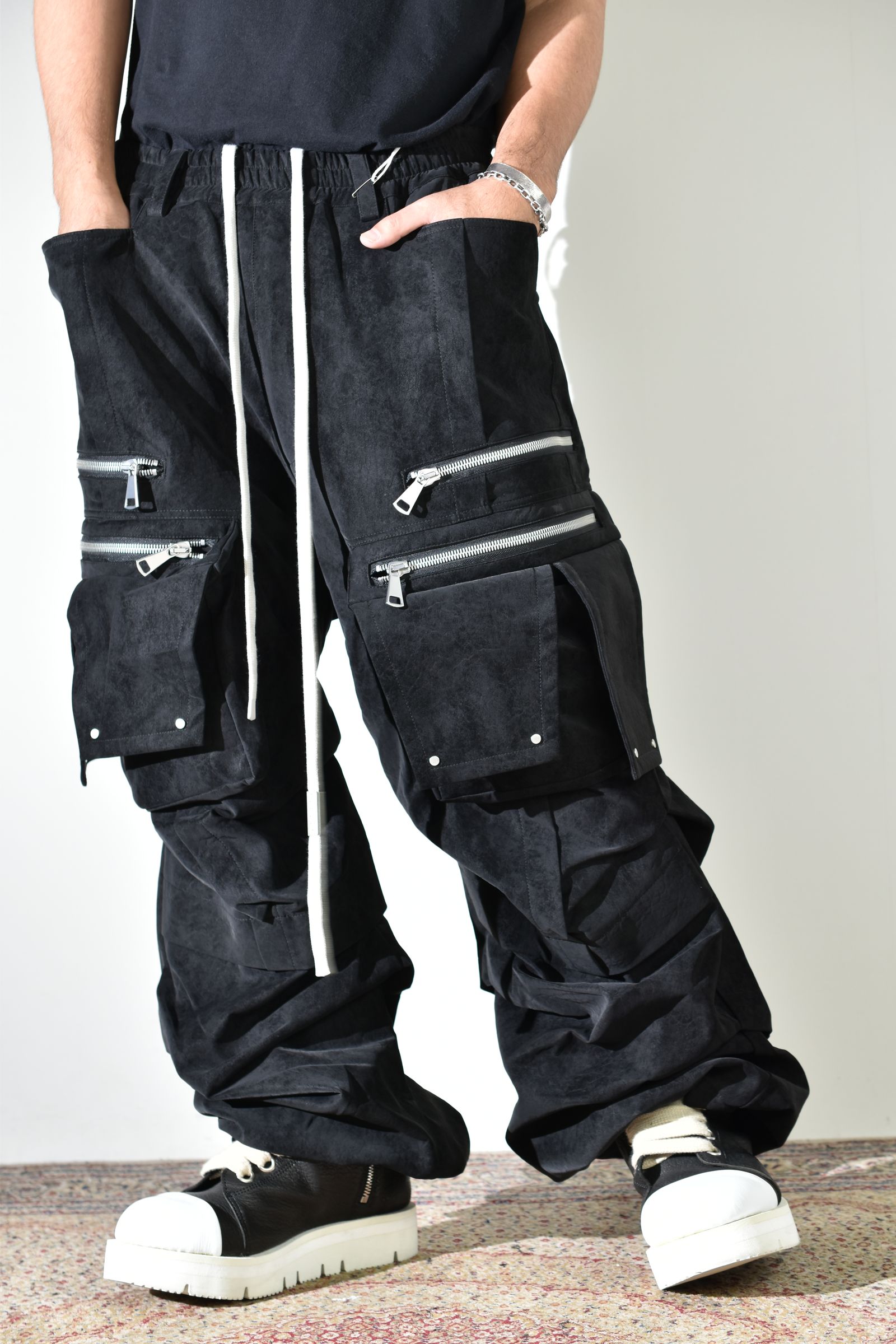 Vegan Suede Leather Cargo Pants"Black" / ヴィーガンスウェードレザーカーゴパンツ "ブラック"