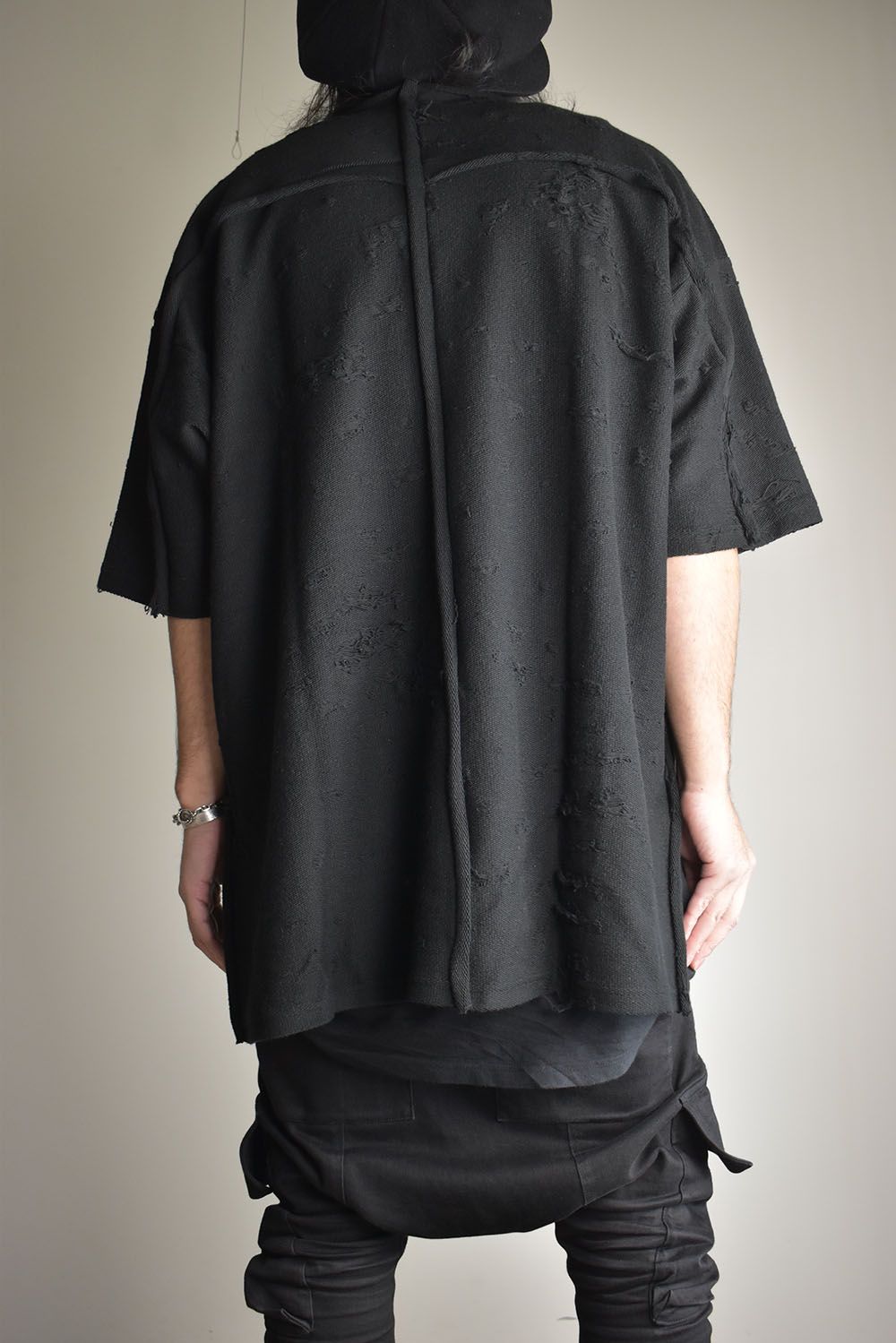 Cotton Damege Jaquard Over Sized Short Sleeve Tee"Black"/コットンダメージジャガードオーバーサイズショートスリーブTee"ブラック"