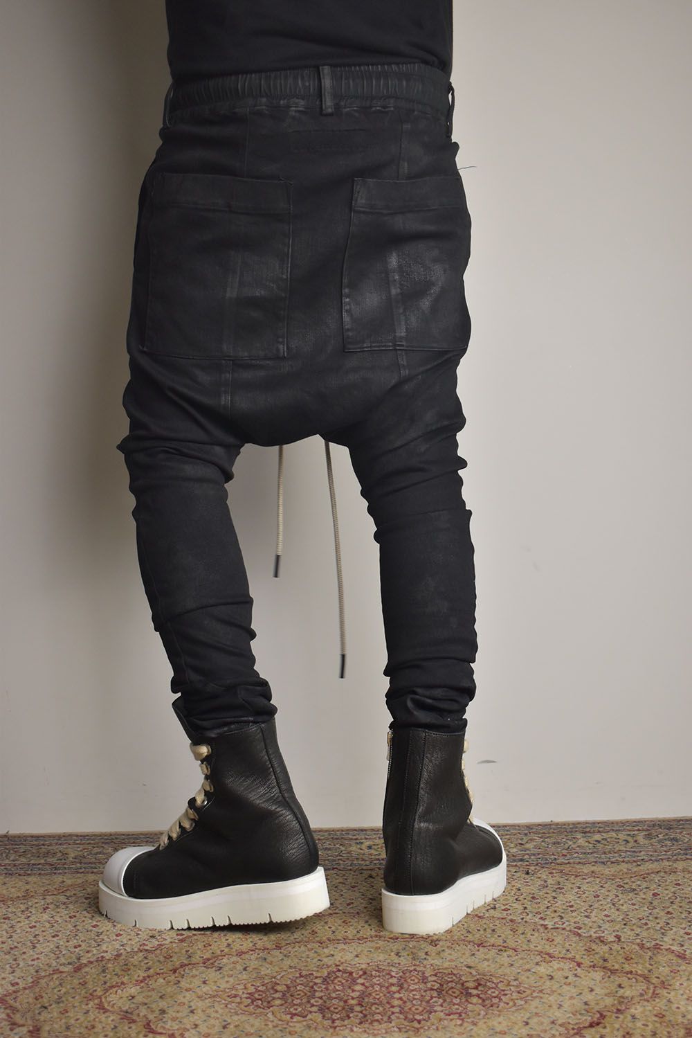 Coated Stretch denim Sarouel skinny"Black" / コーティングストレッチデニムサルエルスキニー"ブラック"