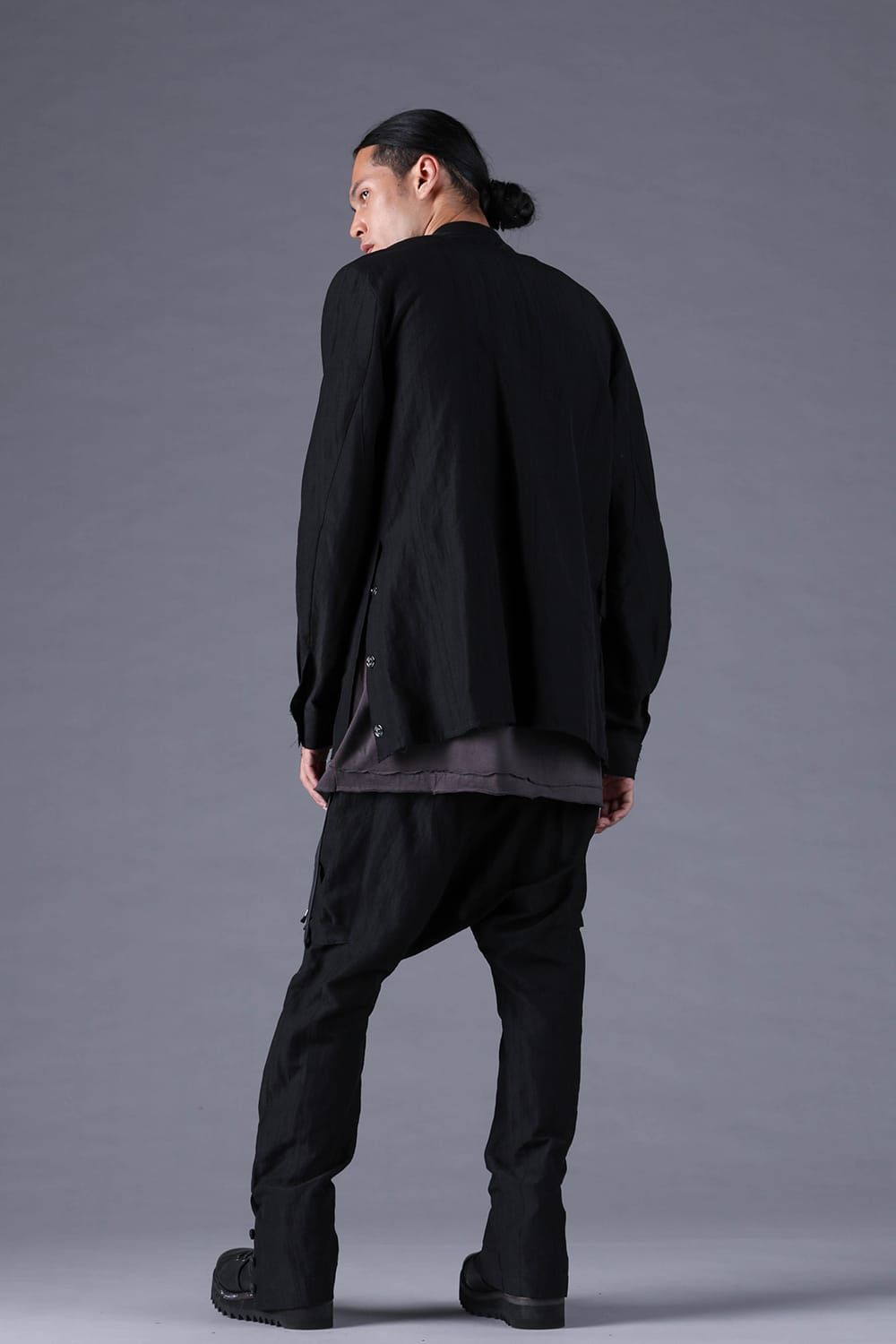 《2027SS先行予約分》Scarf-Stripe Jacquard Band-Collar Shirt"Black" / スカーストライプジャガードバンドカラーシャツ "ブラック"