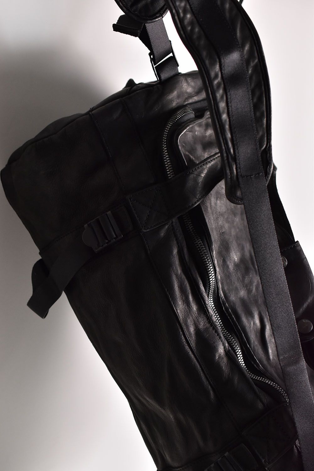 Itary Shoulder + Japan Steer Garment-Dyed 3Wa Bag"Black"/イタリーショルダー+ジャパンステア ガーメントダイ3ウェイバッグ"ブラック"
