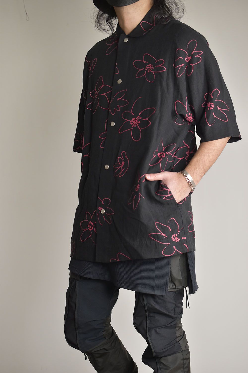 Flower Half Sleeve Shirts"Black×Red"/フラワーハーフスリーブシャツ"ブラック×レッド"