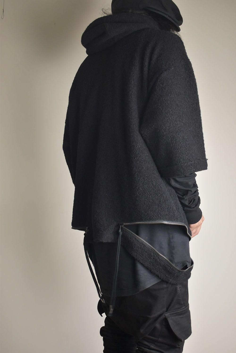 Loop Knit Oversized Layered Hooded Pullover"Black" / ループニットオーバーサイズレイヤードフーデッドプルオーバー"ブラック"