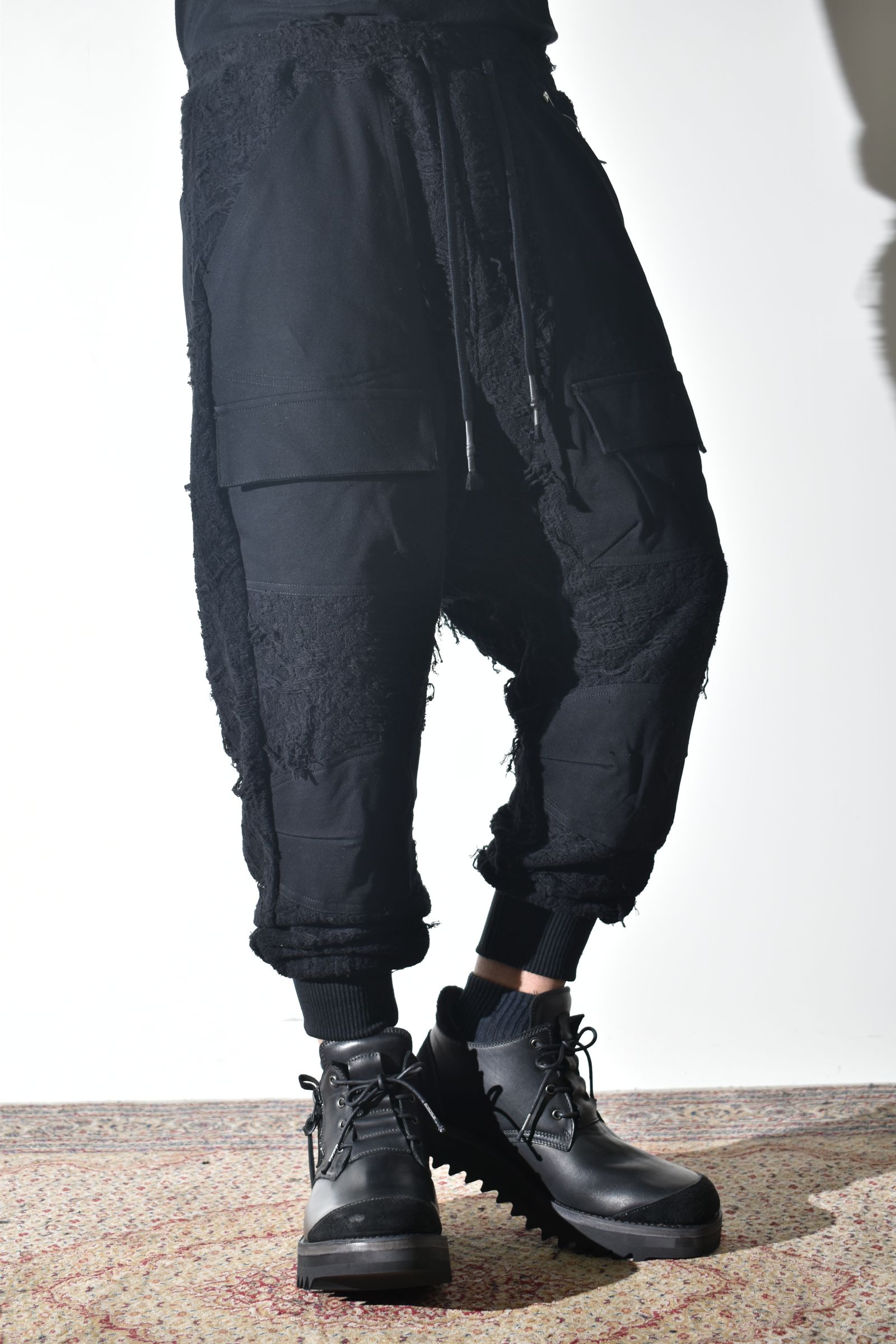 Damage Pile Combination Wide Jogger Pants"Black" / ダメージパイルコンビネーションワイドジョガーパンツ"ブラック"