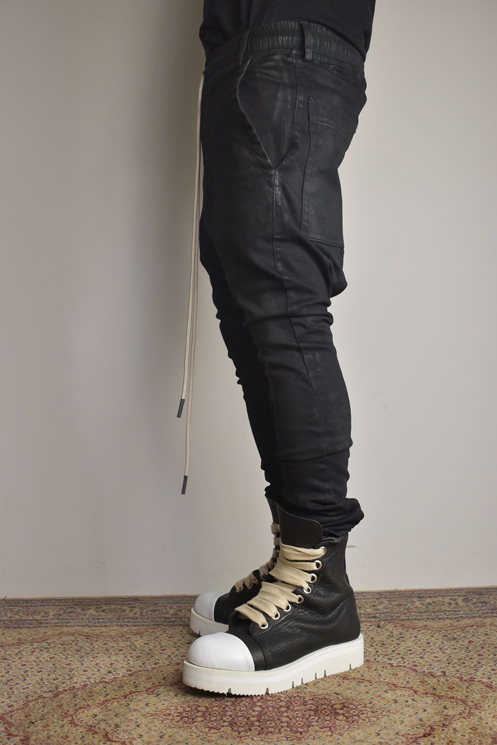 Coated Stretch denim Sarouel skinny"Black" / コーティングストレッチデニムサルエルスキニー"ブラック"