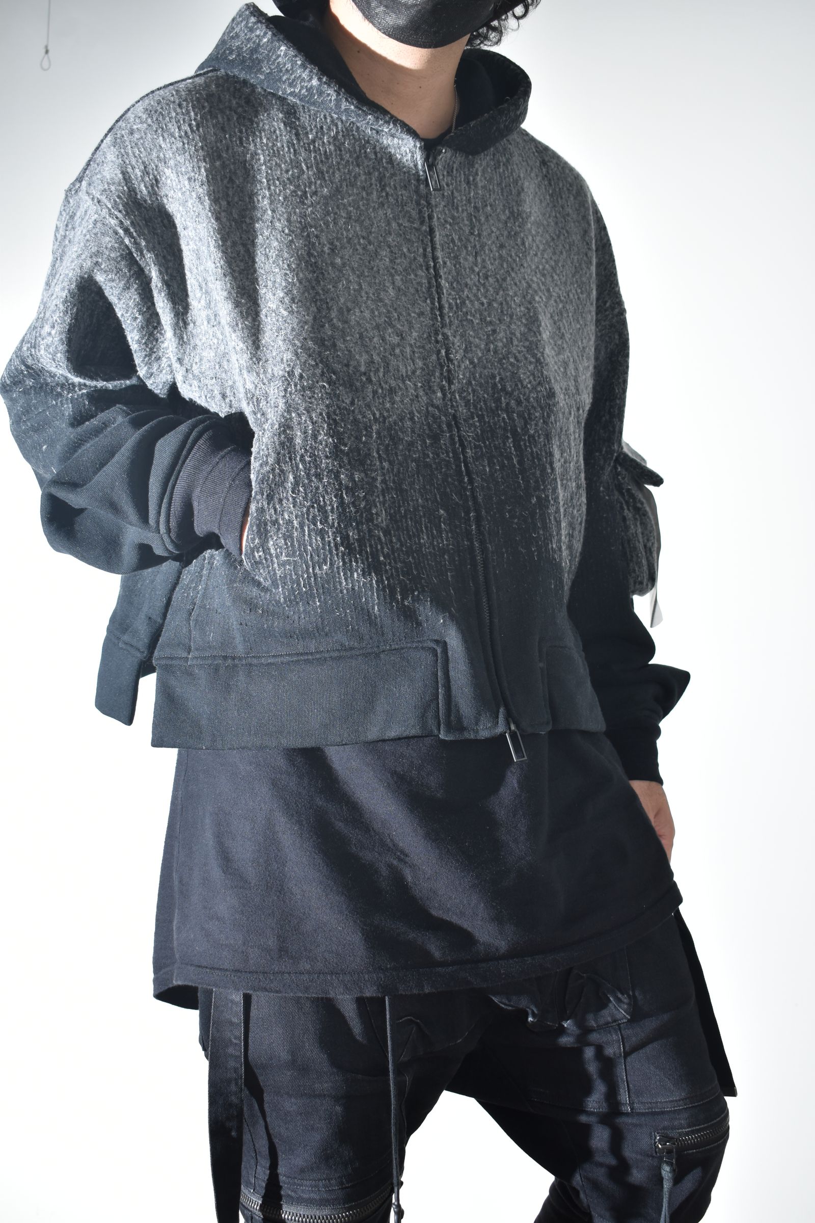 Gradient Needle Punch Double Zip Hoodie "Black Based" / グラデーションニードルパンチダブルジップフーディ"ブラックベース"