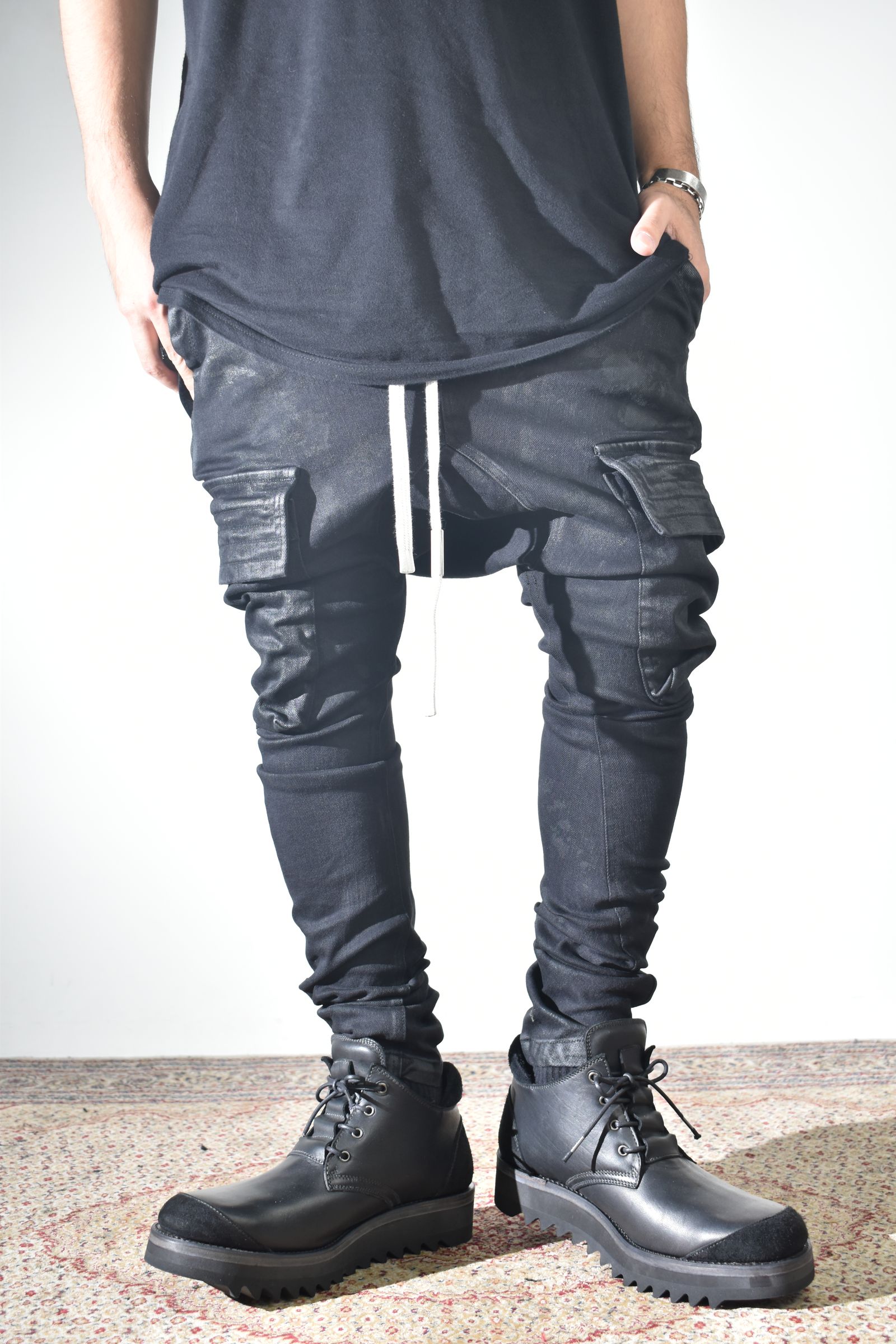Coating Cargo Saroel Skinny"Black" / コーティングサルエルカーゴスキニー"ブラック"
