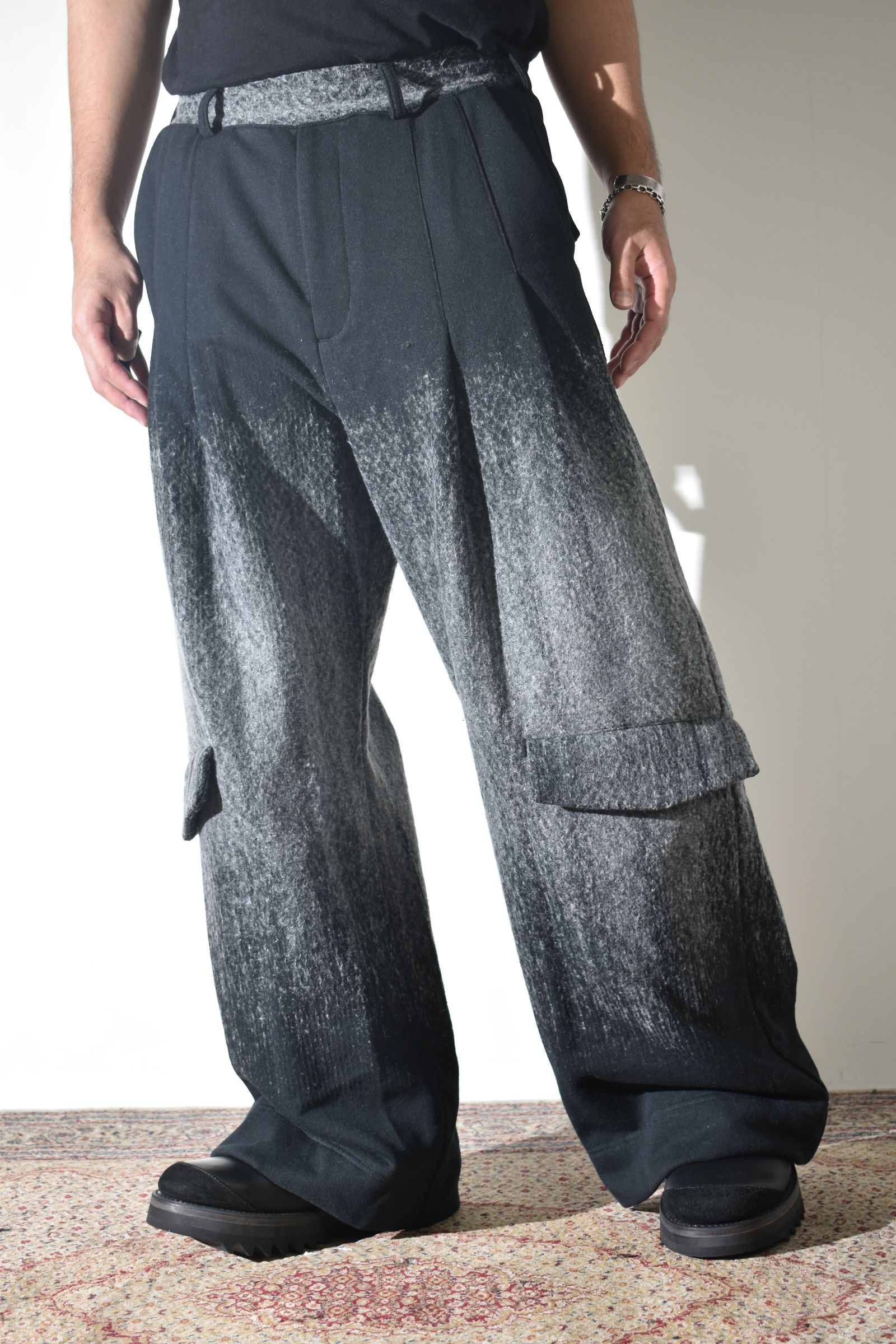 Gradient Needle Punch Sinflap Baggy Pants "Black Based" / グラデーションニードルパンチシンフラップバギーパンツ"ブラックベース"