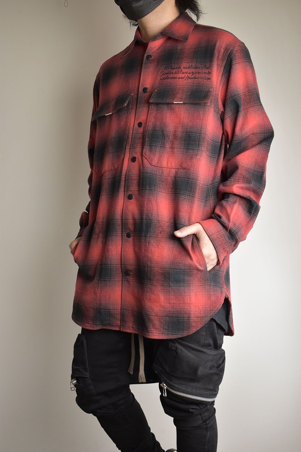 Ombre Check Long Shirts Jacket"Red Check" / オンブレチェックロングシャツジャケット"レッドチェック"