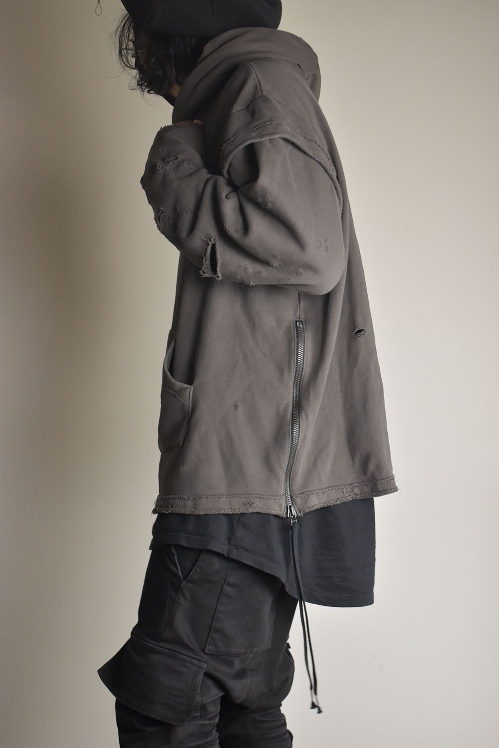 Untwisted Sweat Oversized Pullover Hoodie "Charcoal" / 無撚糸裏毛オーバーサイズプルオーバーフーディー"チャコール"