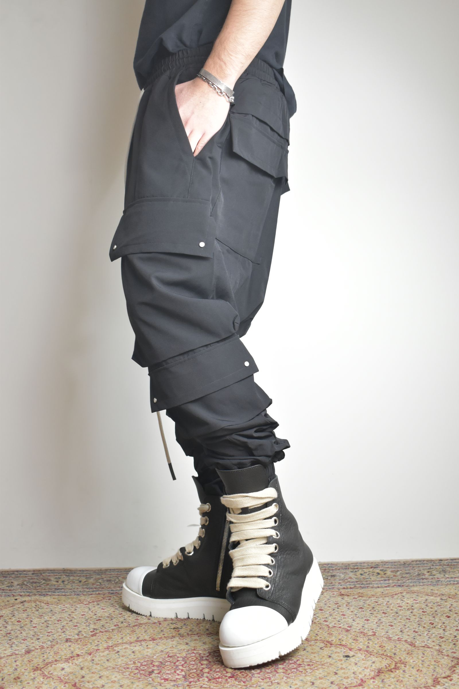 Stretch Nylon Military Sarouel Pants"Black" / ストレッチナイロンミリタリーサルエルパンツ"ブラック"