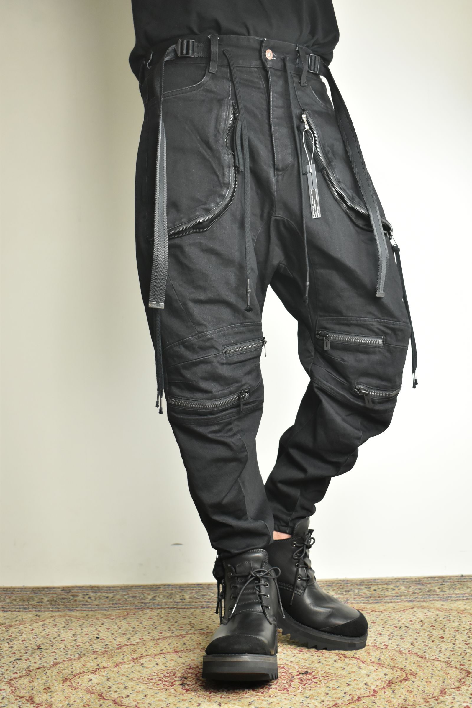 Stretch Denim Knee-Open Cropped Pants"Black" / ストレッチデニムニーオープンクロップドパンツ"ブラック"