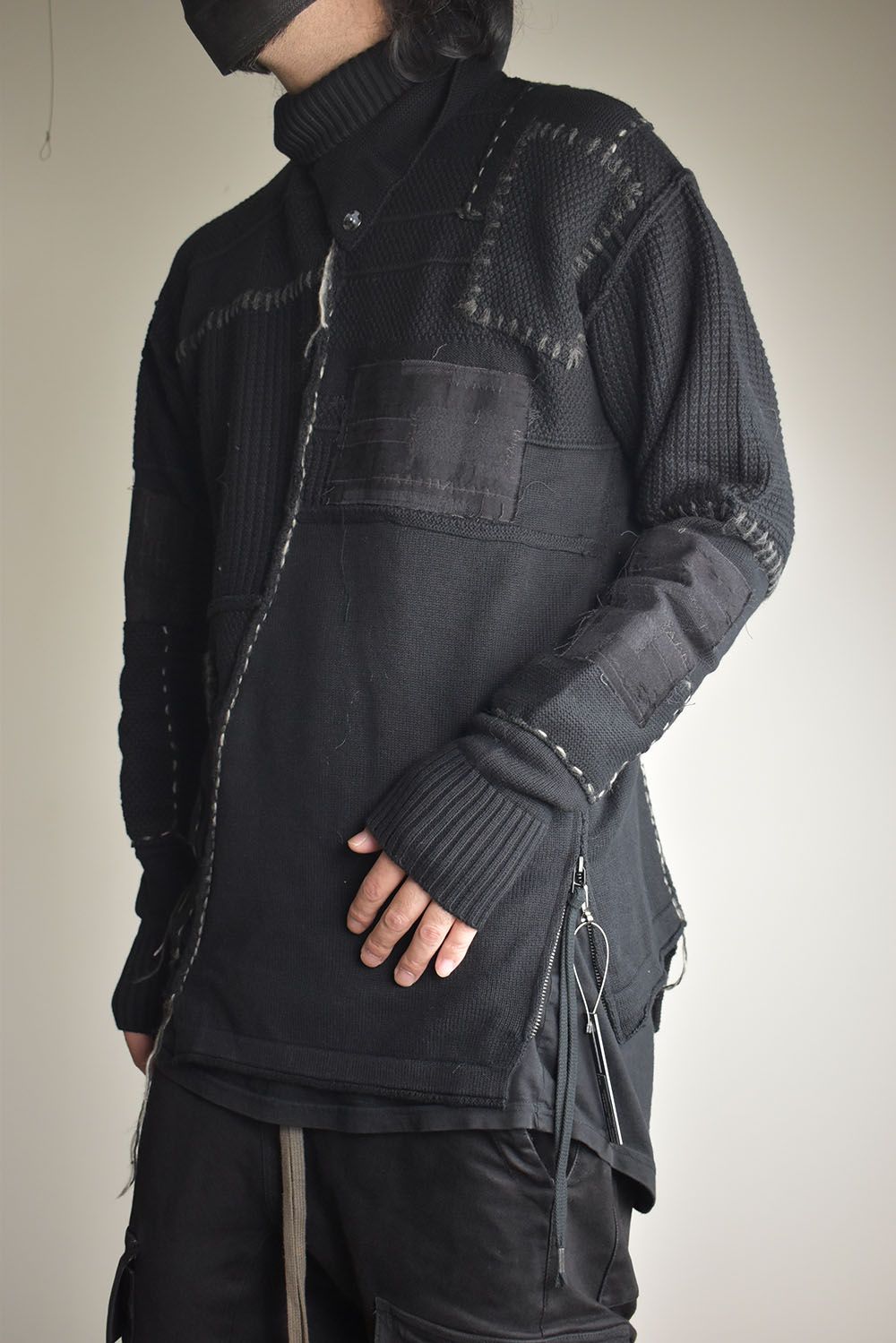 Cotton Cashmere Crust Patch Knit Pullover "Black" / コットンカシミヤクラストパッチニットプルオーバー"ブラック"