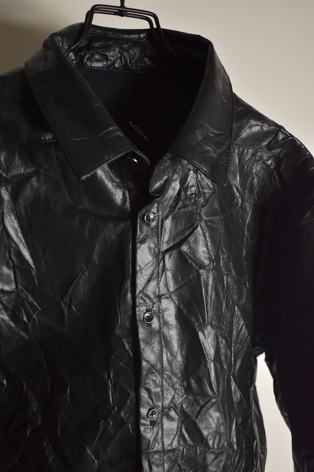 Washer Synthetic Leather Shirts"Black" / ワッシャーシンセティックレザーシャツ"ブラック"